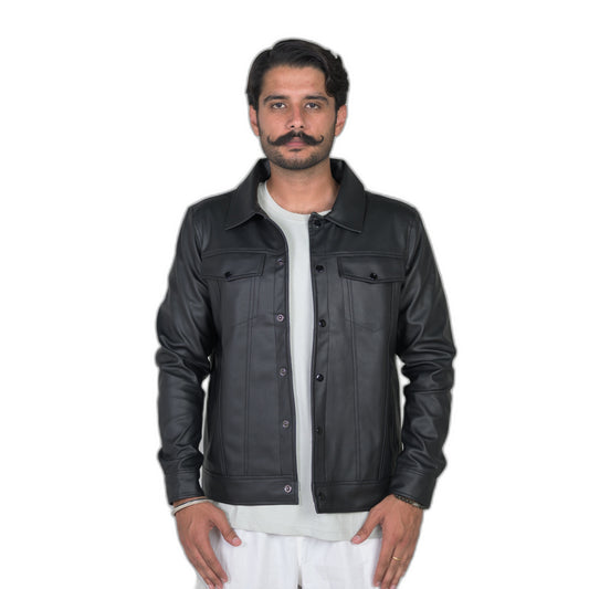 Black Button Leather Jacket