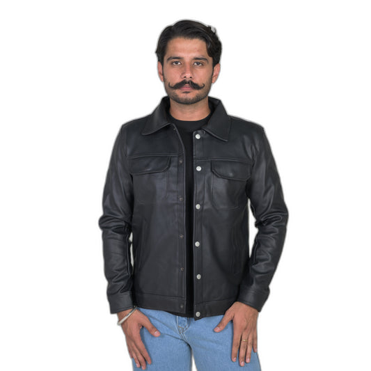 Chrome button Leather Jacket