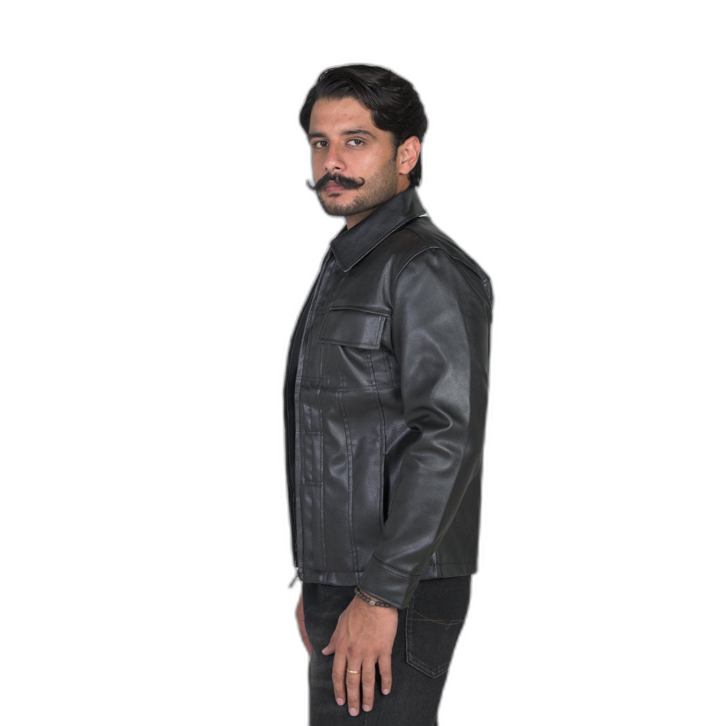 Modern Edge Black Leather Jacket with Structured Detailing