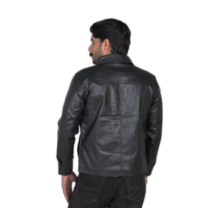 Modern Edge Black Leather Jacket with Structured Detailing
