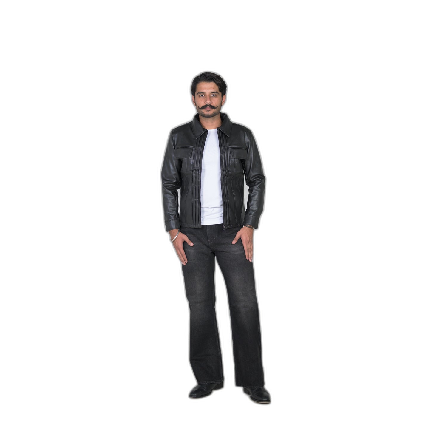Modern Edge Black Leather Jacket with Structured Detailing