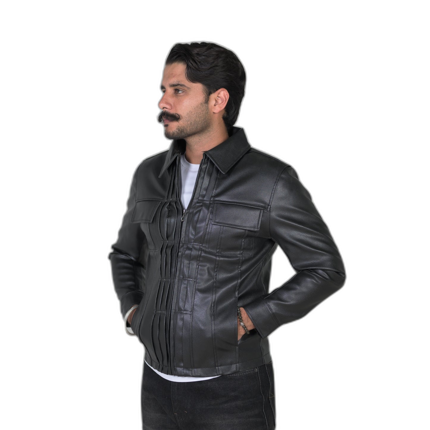 Modern Edge Black Leather Jacket with Structured Detailing