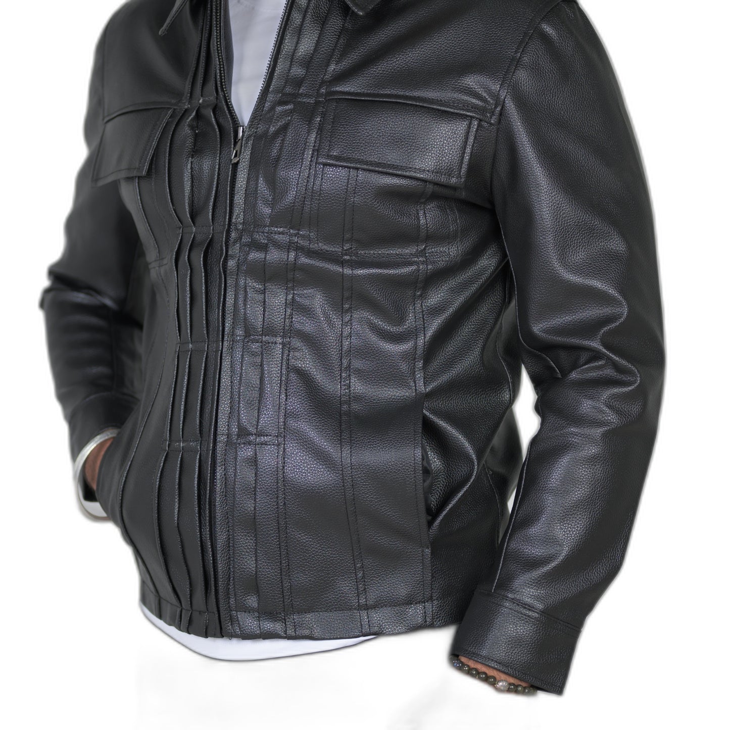 Modern Edge Black Leather Jacket with Structured Detailing