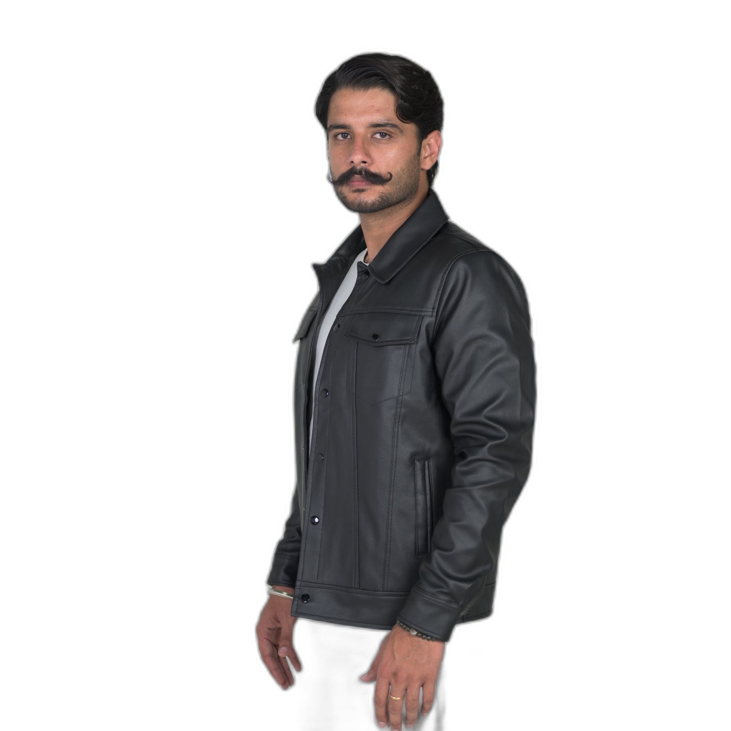 Black Button Leather Jacket