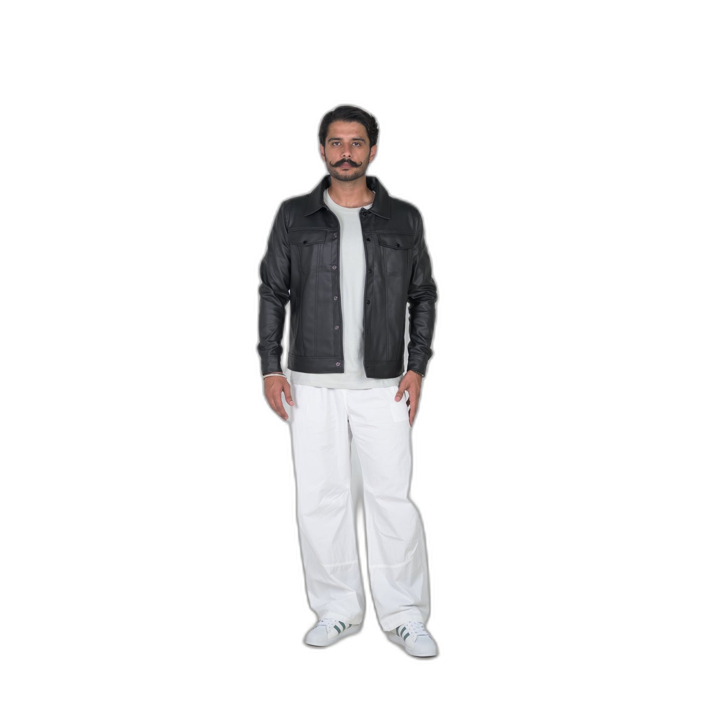 Black Button Leather Jacket