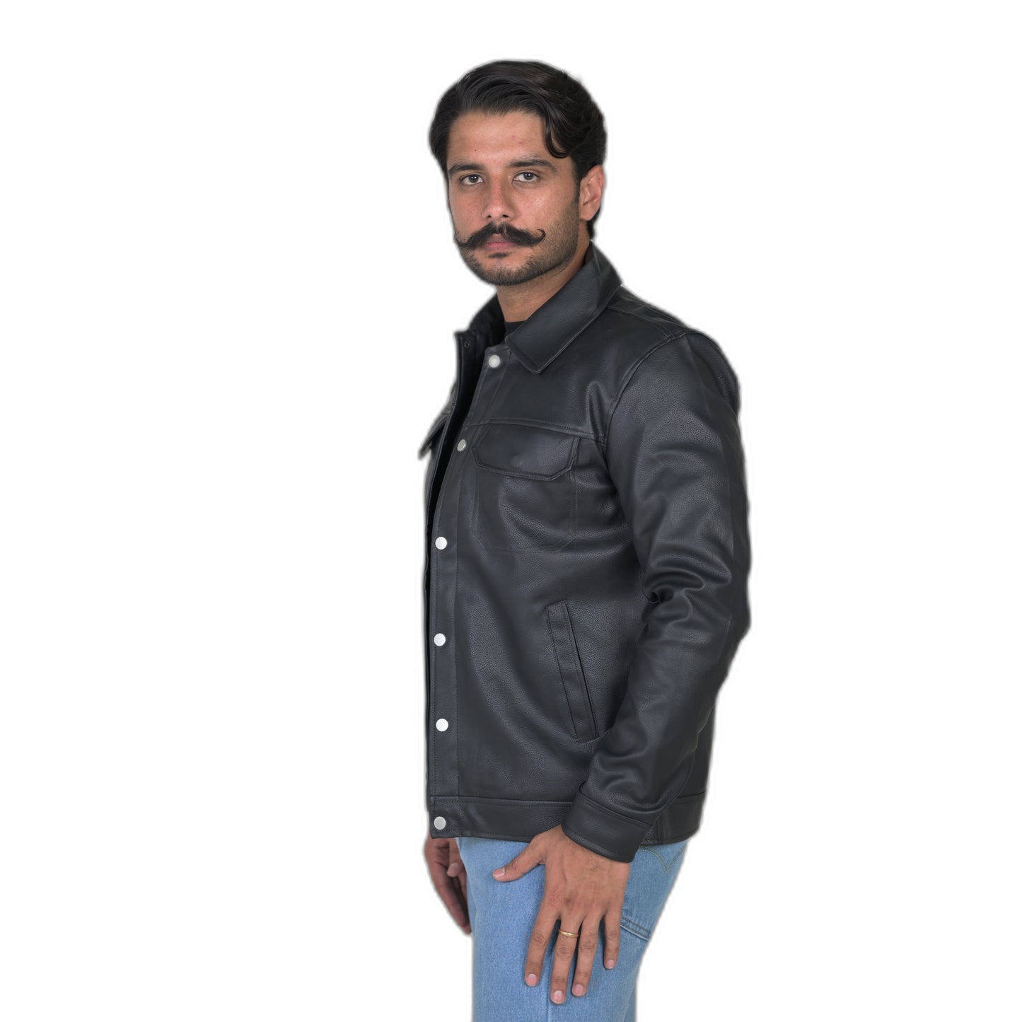 Chrome button Leather Jacket