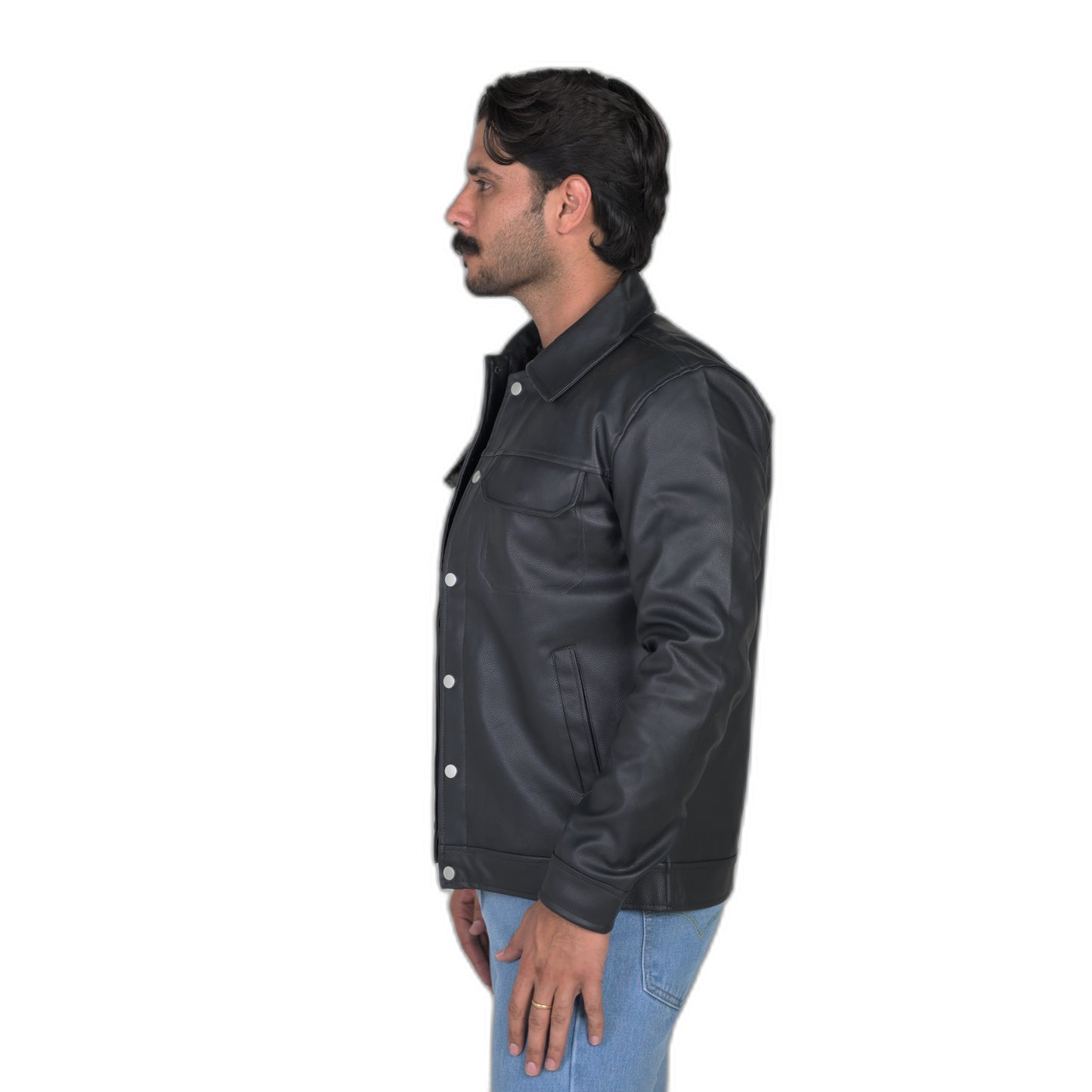 Chrome button Leather Jacket