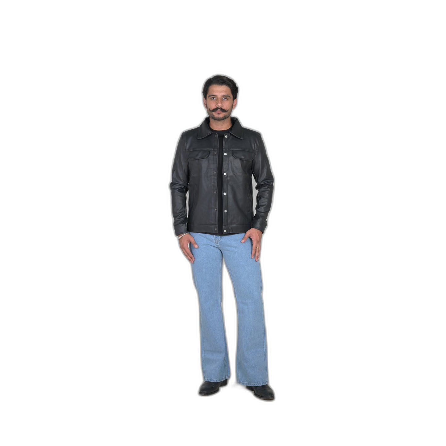 Chrome button Leather Jacket