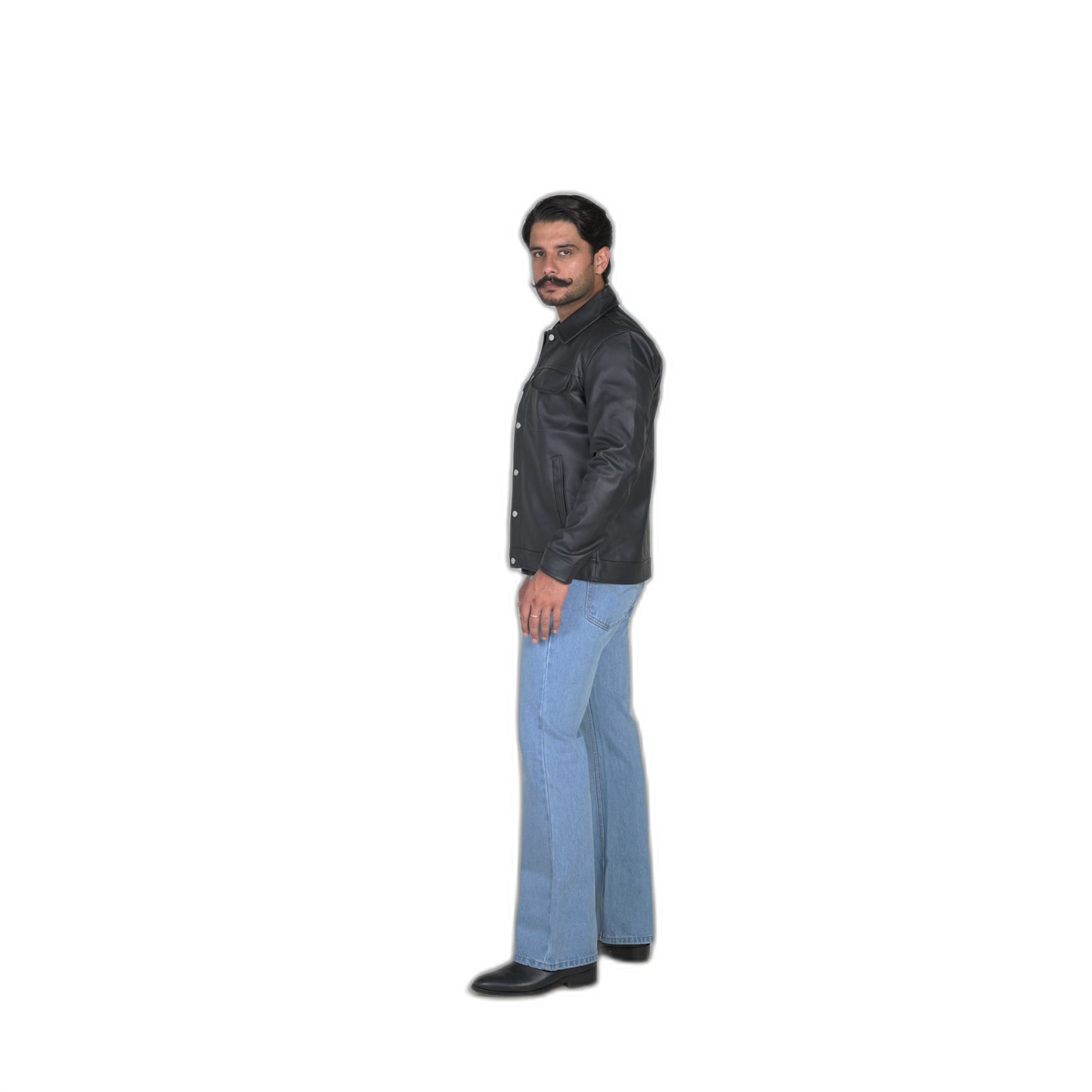Chrome button Leather Jacket