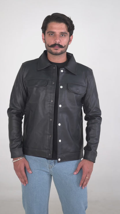 Chrome button Leather Jacket