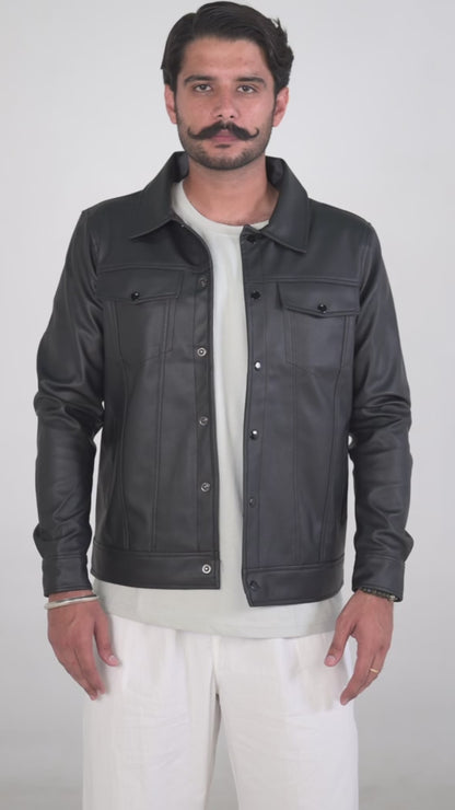 Black Button Leather Jacket